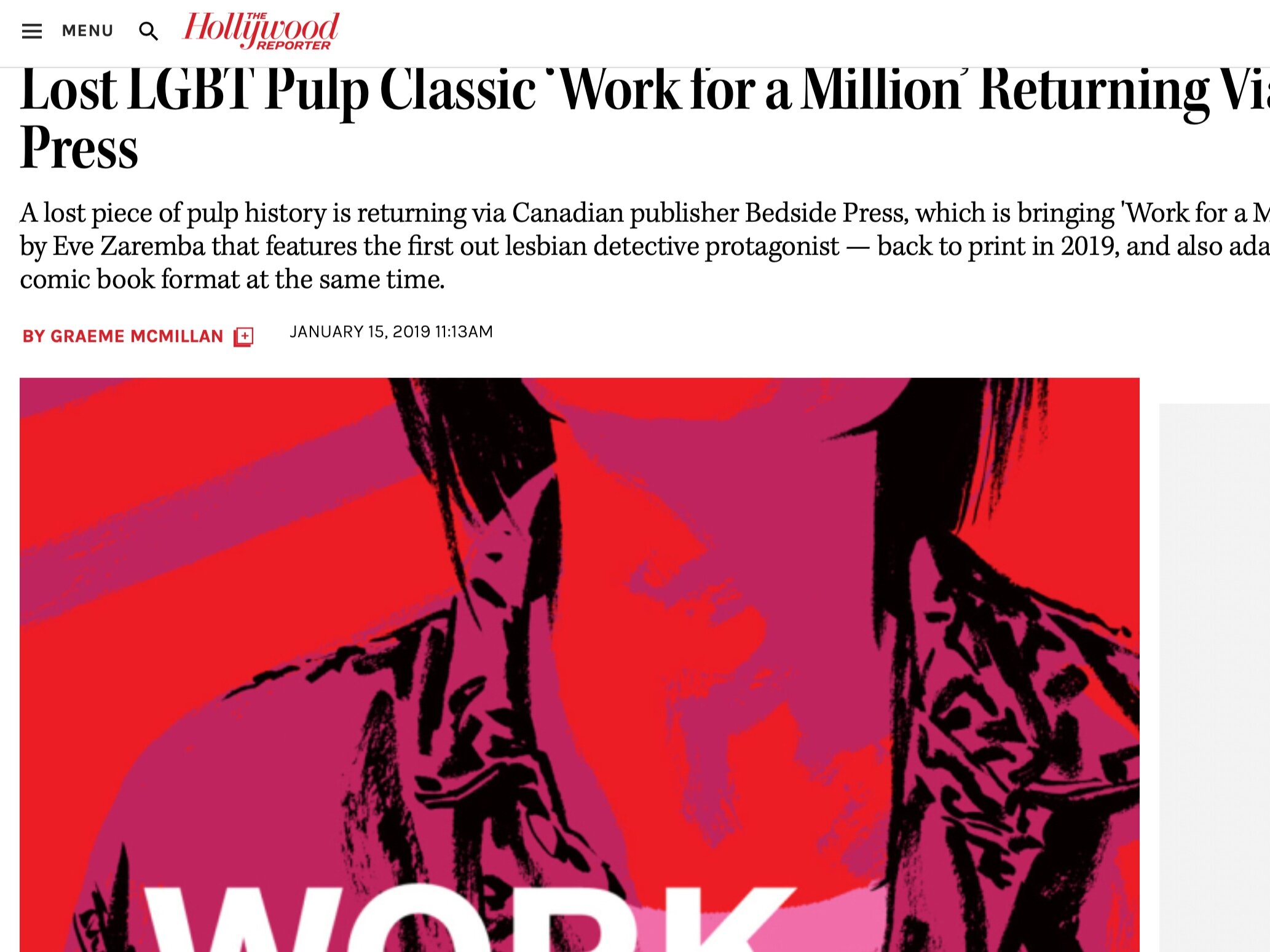 THE HOLLYWOOD REPORTER: Lost LGBT Pulp Classic "Work for a Million" Returning