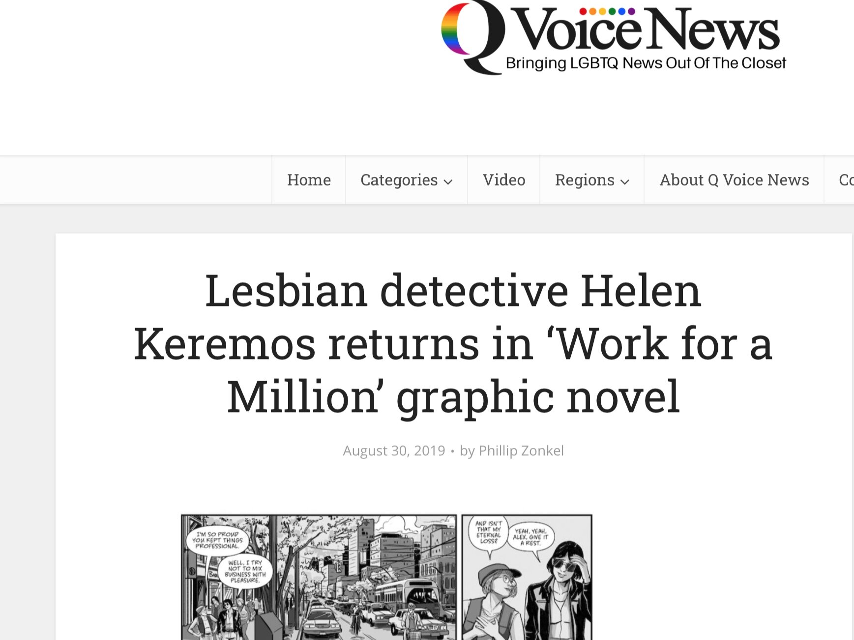 Q VOICE NEWS: Lesbian Detective Helen Keremos Returns in "Work For A Million" Graphic novel 