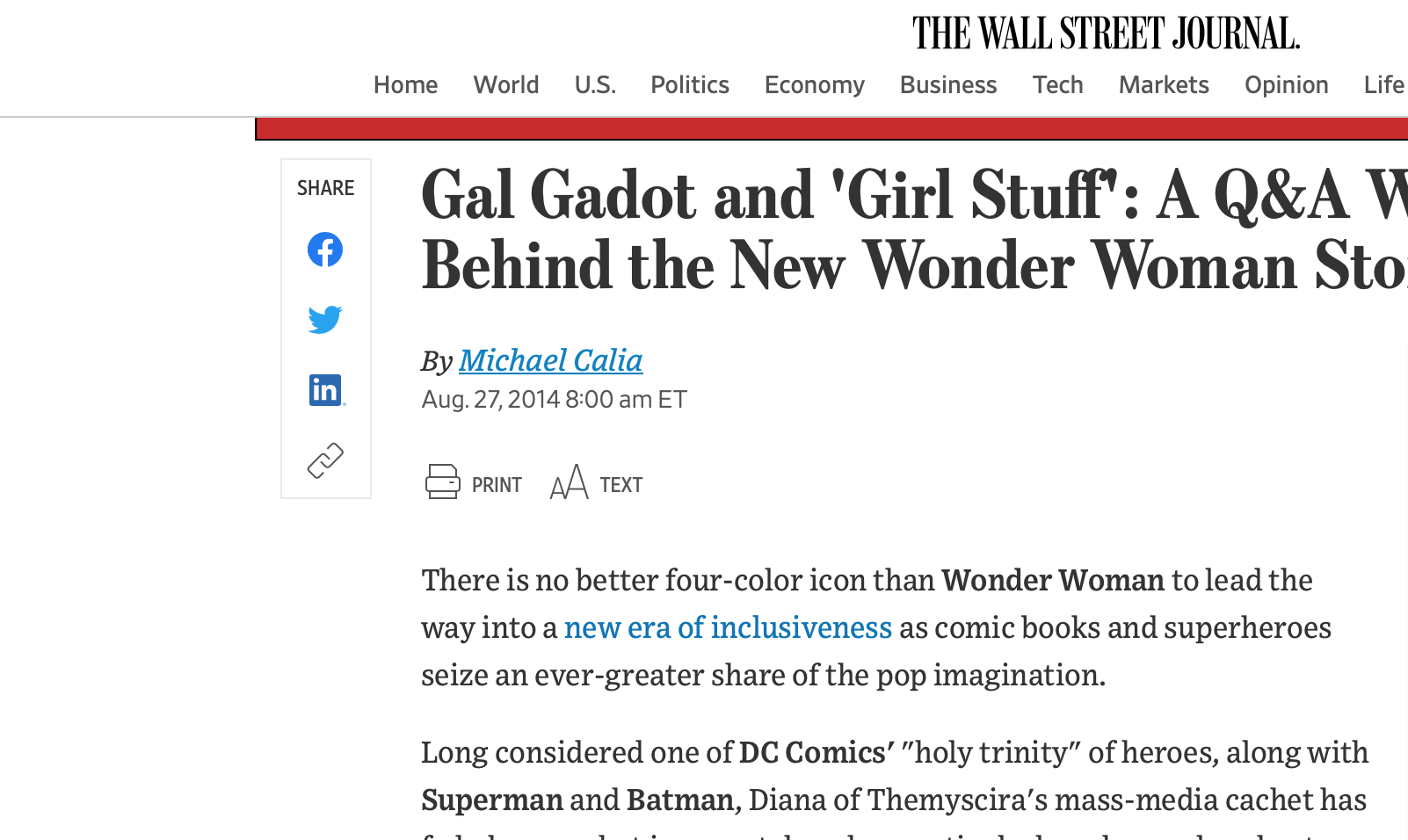 The Wall Street Journal: Gal Godot and Girl Stuff 