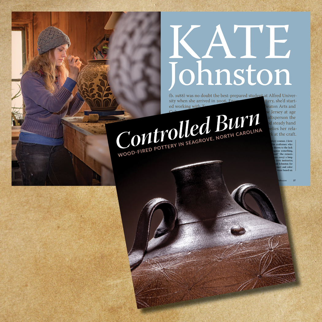 Kate Johnston (b. 1988) was the youngest craftsperson the Wheaton Arts and Cultural Center ever hired. She went on to graduate from Alfred University. "One of the earliest things ever put on pots were drawings of flora and foilage, and that what I'm doing," she explains "with the connector being functional clay objects."