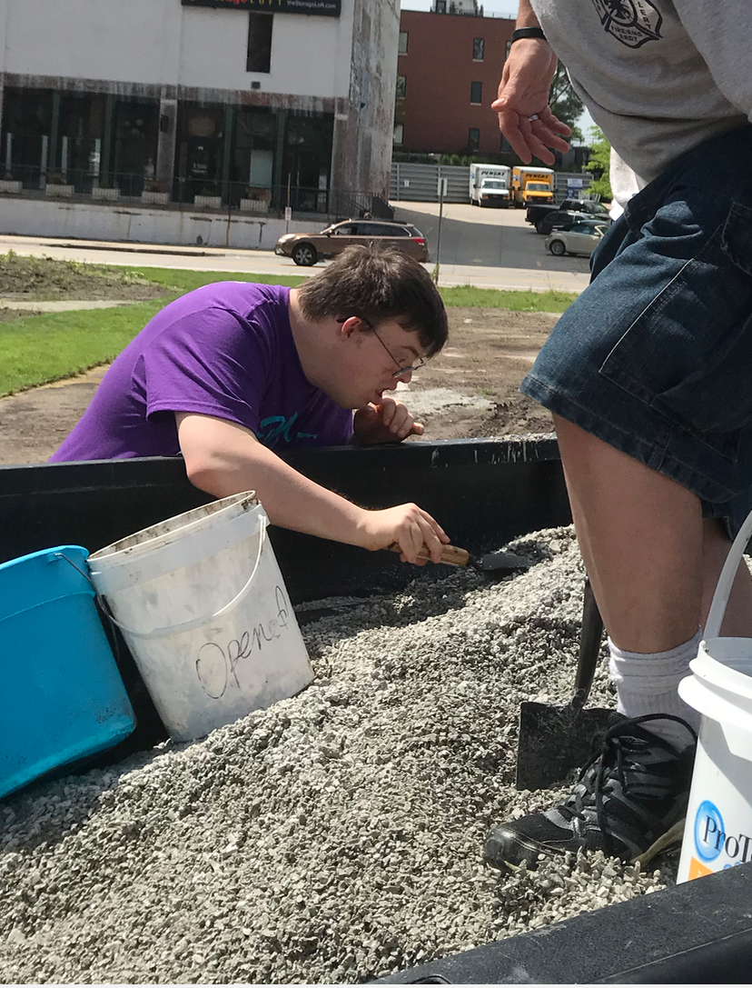Dustin working the limestone.
