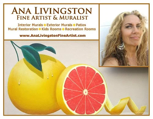 Postcard promoting the "Grapefruit Mural", a 2-panel exterior mural completed at a private residence here in Clearwater, Florida. The project took 8 days and day-by-day progress can be found at my Art Blog HERE .