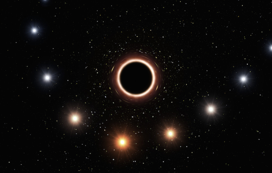 Red shift as star passes by a black hole. composite image.
