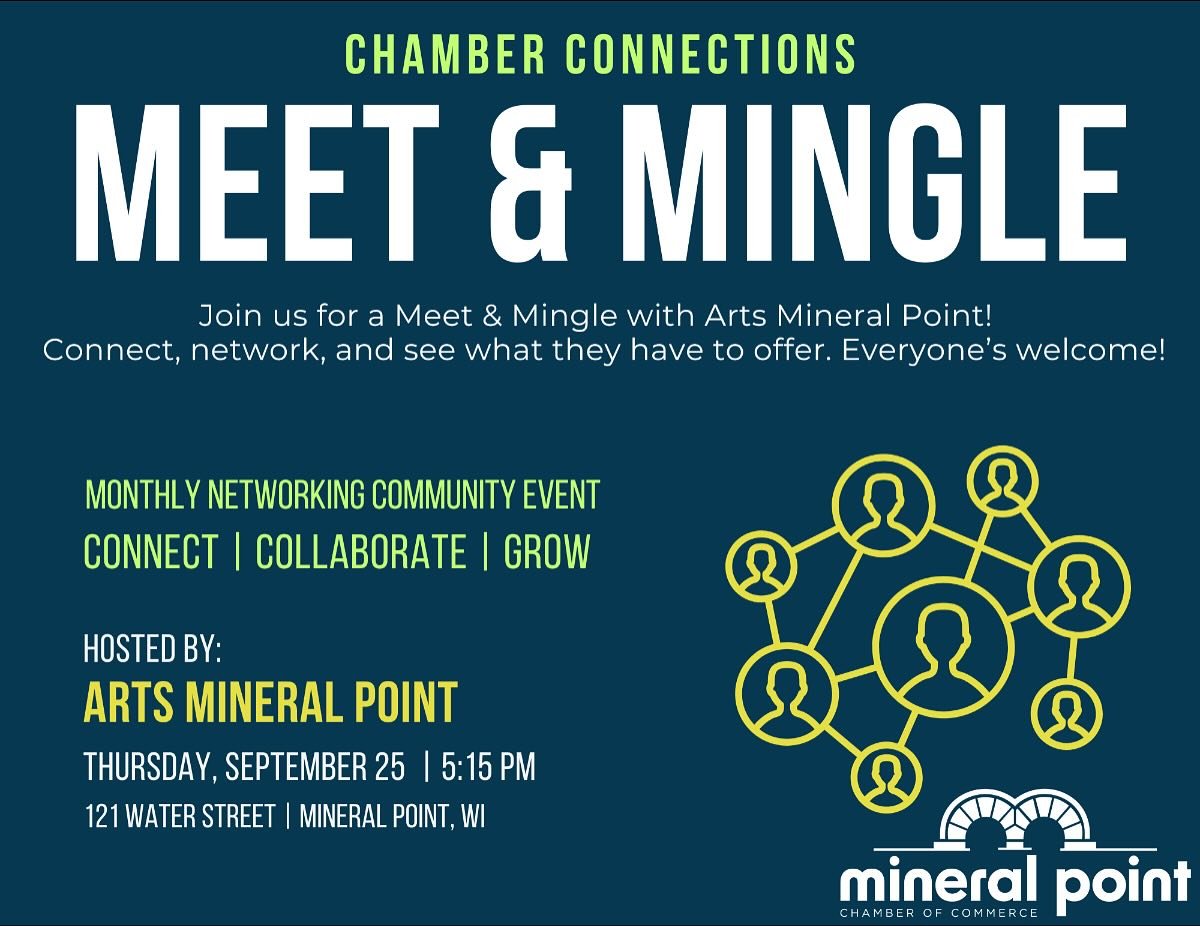 Visit Arts Mineral Point&rsquo;s Cannery Incubator this Thursday, 9/25, 5:15pm as we host the Mineral Point Chamber of Commerce&rsquo;s MEET &amp; MINGLE! AMP members will be on hand to show you around the Incubator space and tell you about all our e