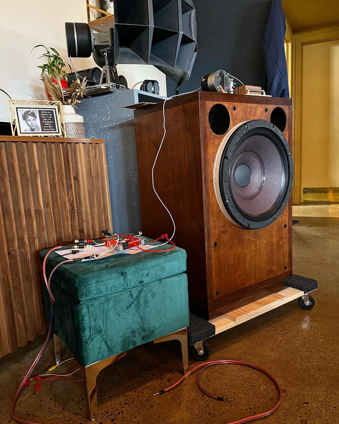 I went to @decibel_drinks and got a little nerdy with my client and Eddy from Eurotubes to hear some electrical magic he has created. We&rsquo;re retrofitting Great Plains Audio biflex drivers into a couple of smaller vintage cabinets so Eddy was kin