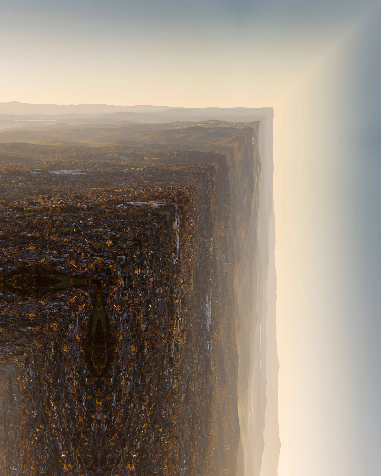 Vertical (2014) Vertical is an experimental aerial photography portfolio using intersected images that were mirrored on themselves to create an edge of the earth experience. You can read about the images here .