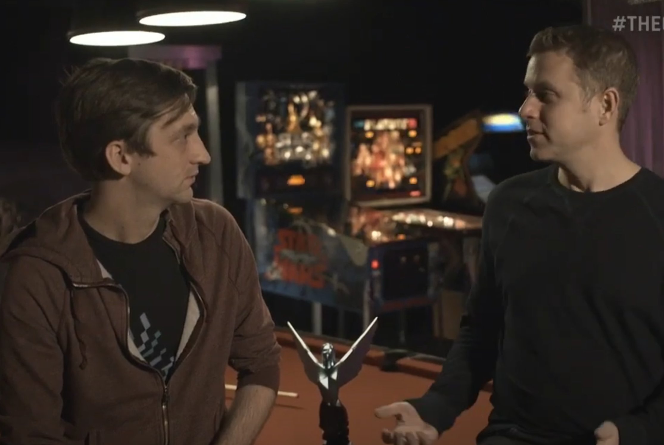Geoff Keighley and Kyle Bosman sitting together in a promotional video for The Game Awards 2016