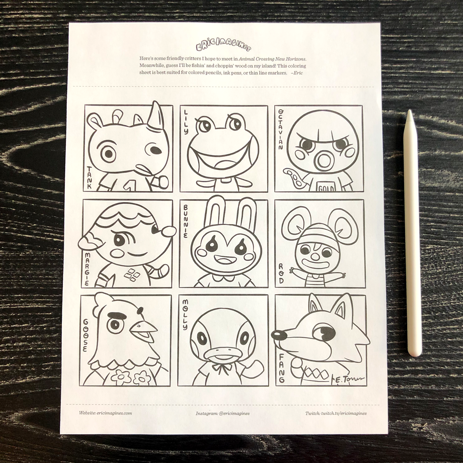 Animal Crossing New Horizons Tribute Coloring Page — Eric Imagines