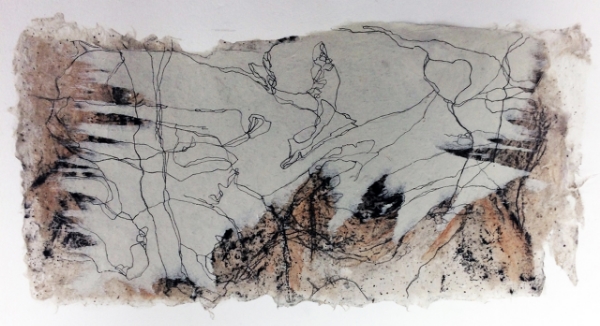 Untitled, Charcoal, Ink and Watercolor on Handmade Paper, 7" x 14"