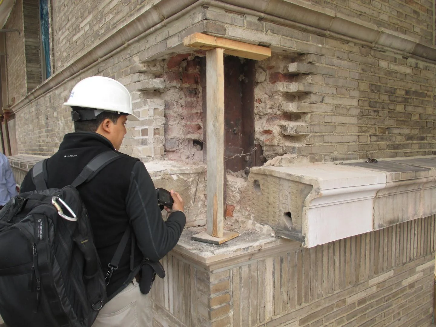 755 Park Avenue New York, NY. FSI spotted inspecting the installation of the new precast stone water table. 