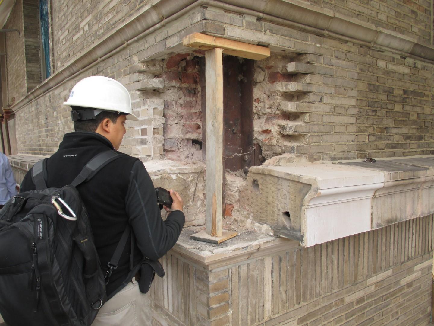 755 Park Avenue New York, NY. FSI spotted inspecting the installation of the new precast stone water table. 