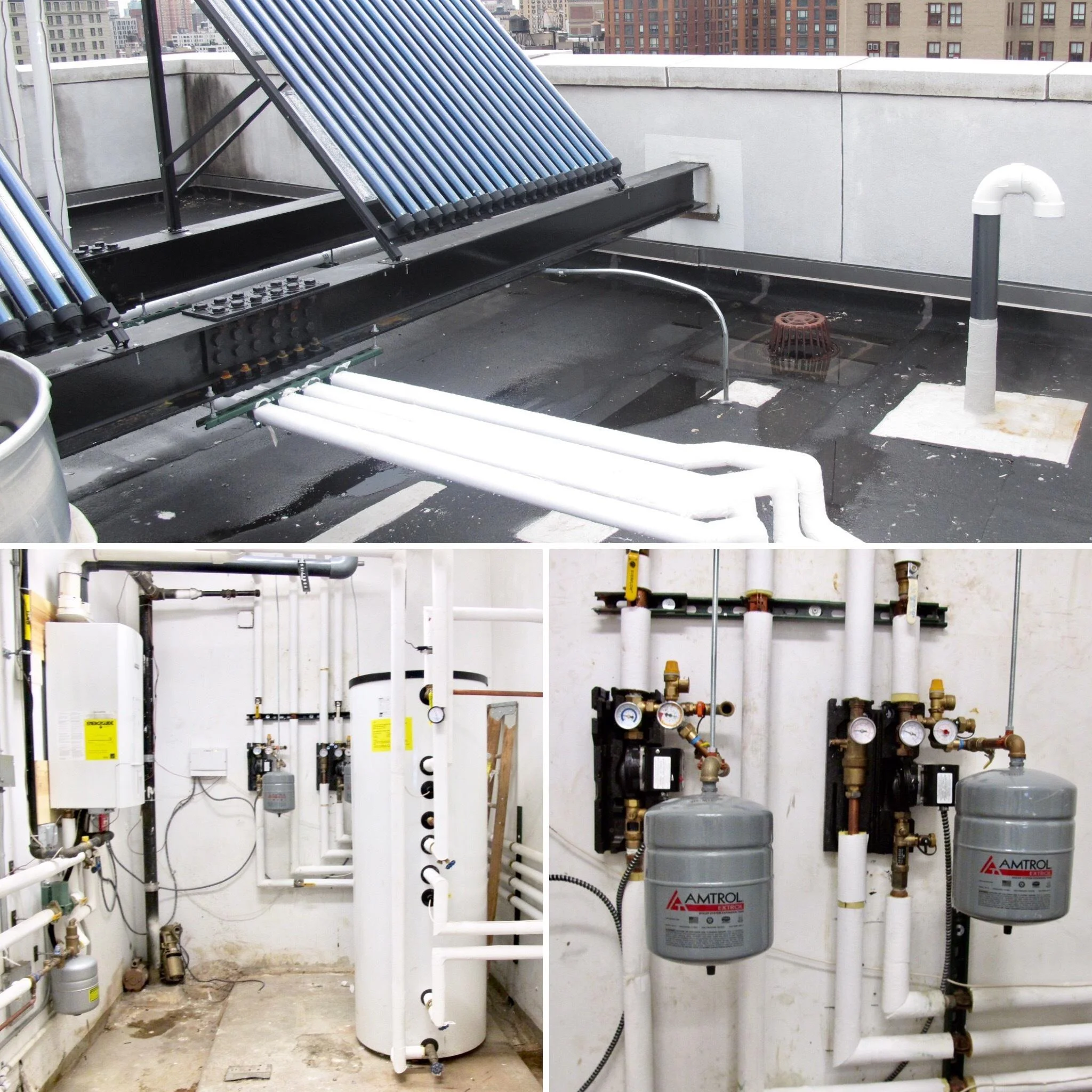 128 University Place, New York, NY.  FSI designed and engineered new boilers and dual coil hot water tanks supplemented by solar panel collectors. 