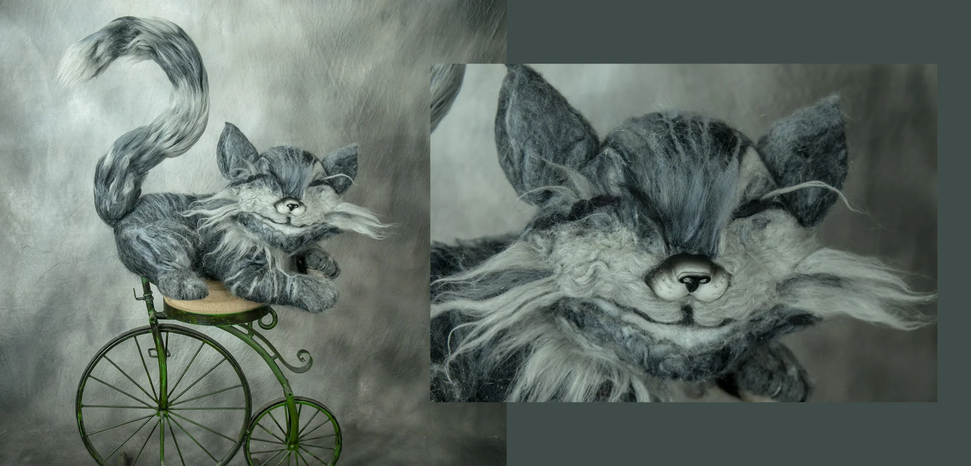 Here is a close up of the cat. I love how it turned out. Especially considering that it's my first large scale needle felted project ever :)
