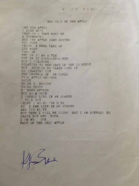Lavell's typewritten poem from Parachute's Poetry Making Station