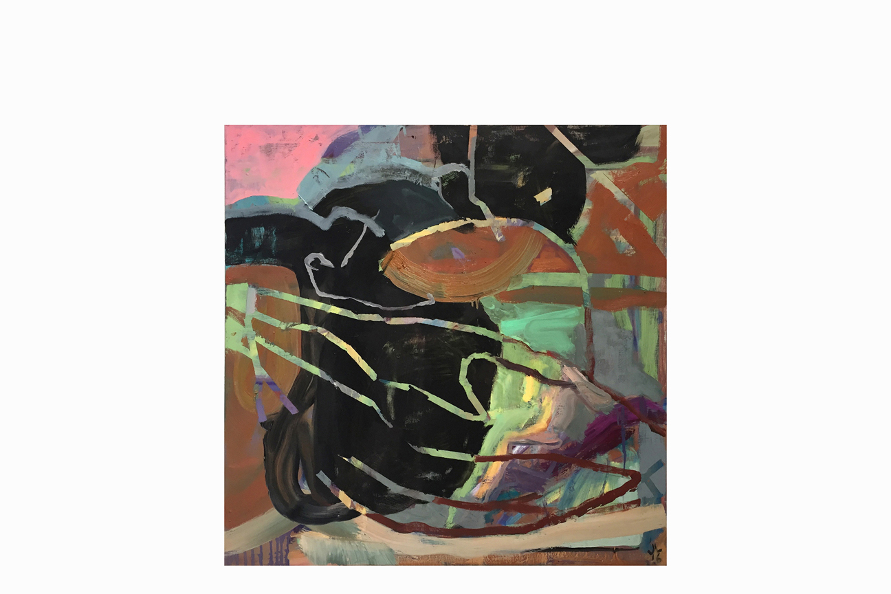 A view from a roller coaster at sunset 2016, oil on linen, 30" x 30" x 3/4"
