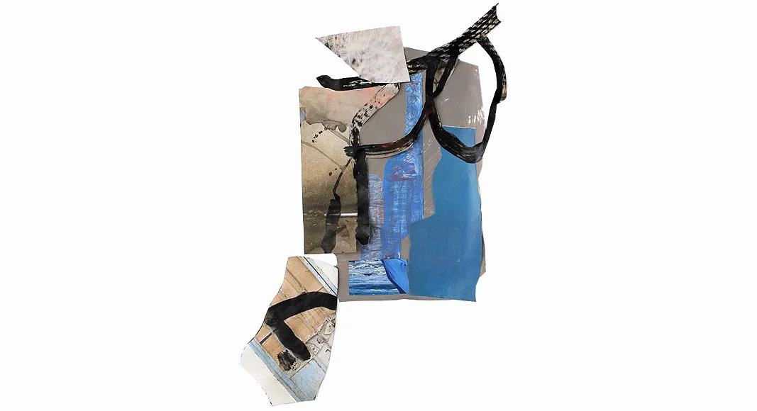 Blue Collage 2016, cut paper on board, 20" x 14"
