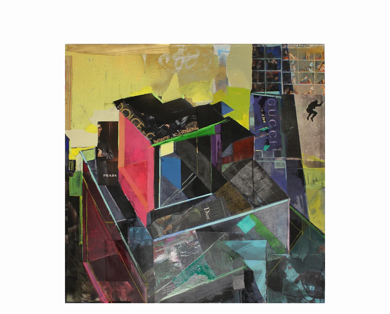  Brooklyn street station  2012, acrylic and cut paper on canvas, 52" x 52" 