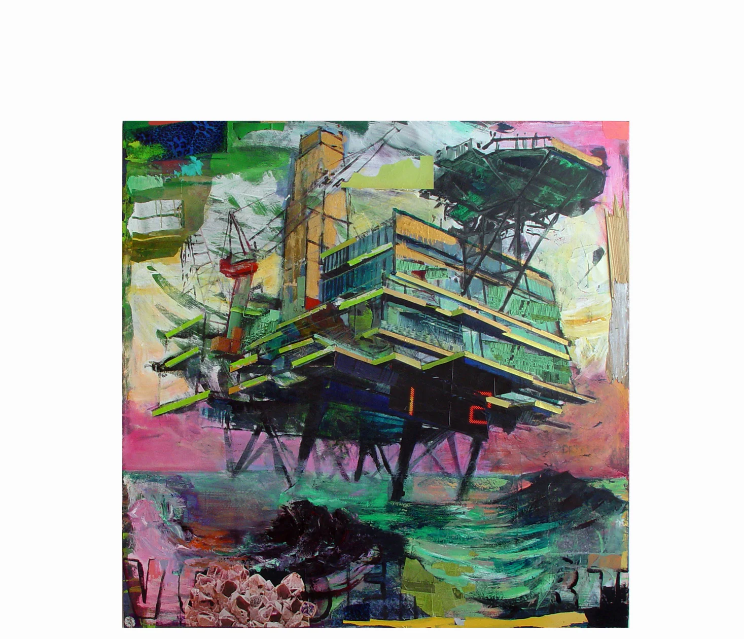  Baltimore station  2012, oil, acrylic, and cut paper on canvas, 62" x 60" 