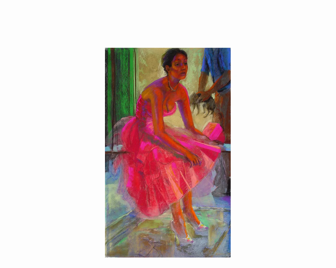 Meg wore the dress because she liked the way it made her feel 2008, pastel and spray paint on paper, 42" x25"