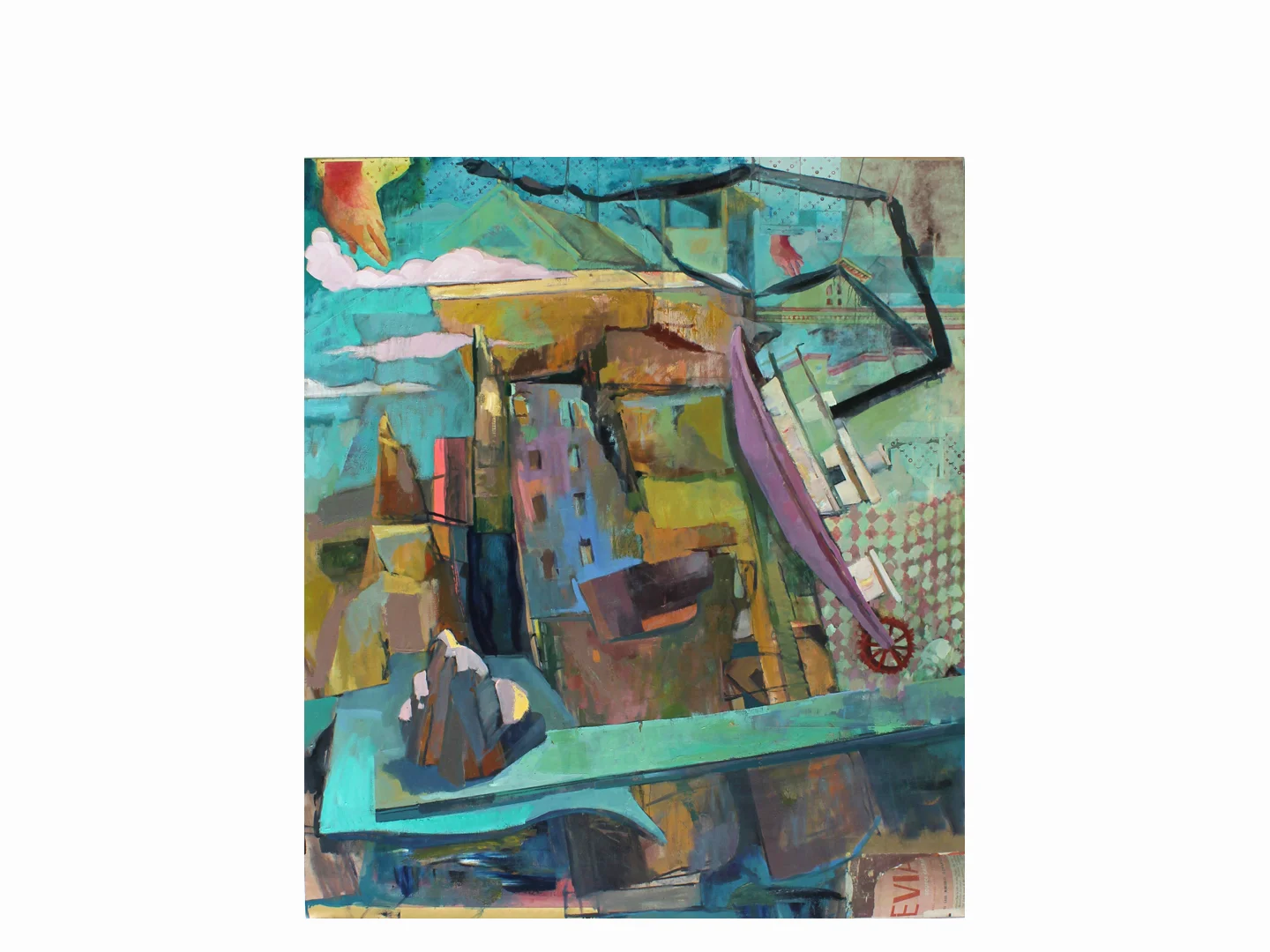  A vision of future ambition #2  2013,&nbsp;oil, acrylic, and cut paper on linen, 64" x 58" x 2" 