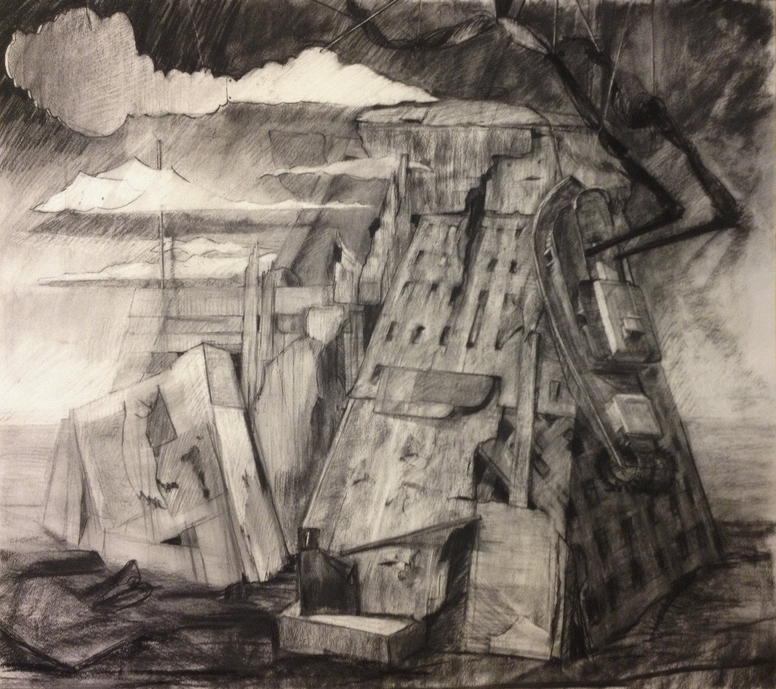    Fitzcarraldo,   33 x 40, charcoal on paper, 2014 