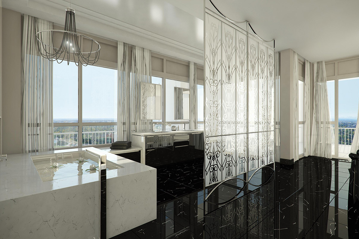 Astoria Penthouses Downtown Calgary 2005 Concept renderings for two executive penthouse suites that were designed for the Astoria on 10th residential tower. A sophisticated design with Art Deco inspiration throughout.