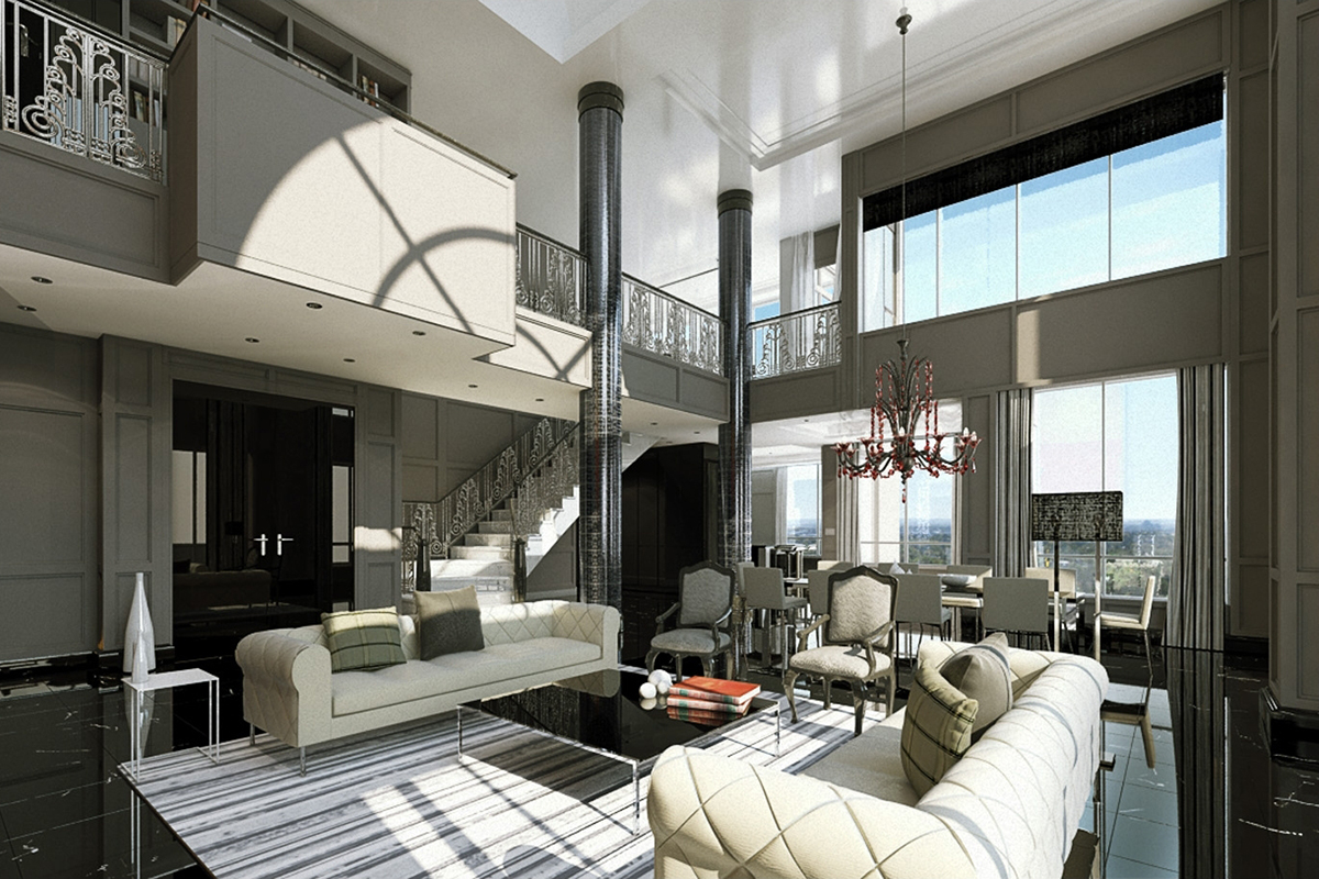 Astoria Penthouses Downtown Calgary 2005 Concept renderings for two executive penthouse suites that were designed for the Astoria on 10th residential tower. A sophisticated design with Art Deco inspiration throughout.