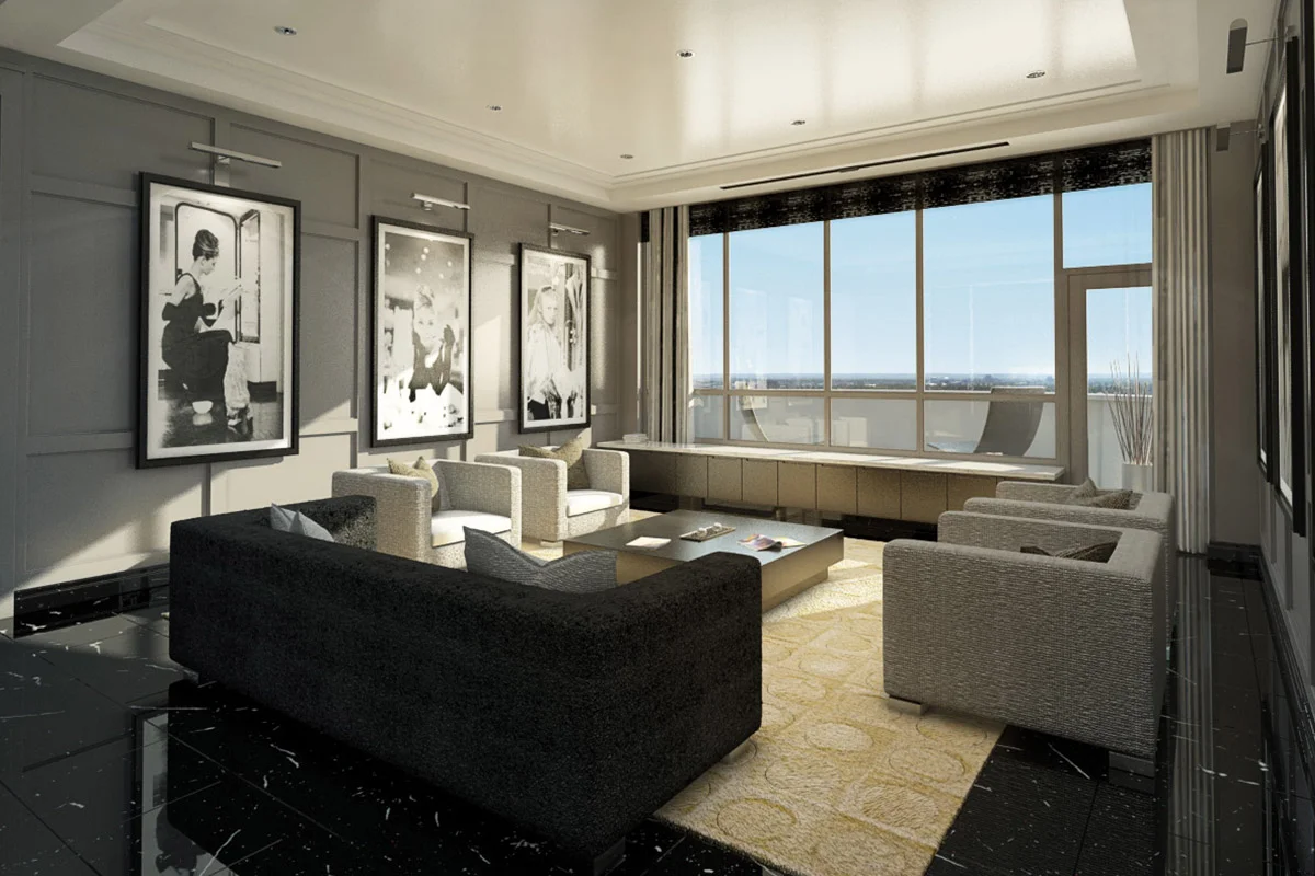 Astoria Penthouses Downtown Calgary 2005 Concept renderings for two executive penthouse suites that were designed for the Astoria on 10th residential tower. A sophisticated design with Art Deco inspiration throughout.