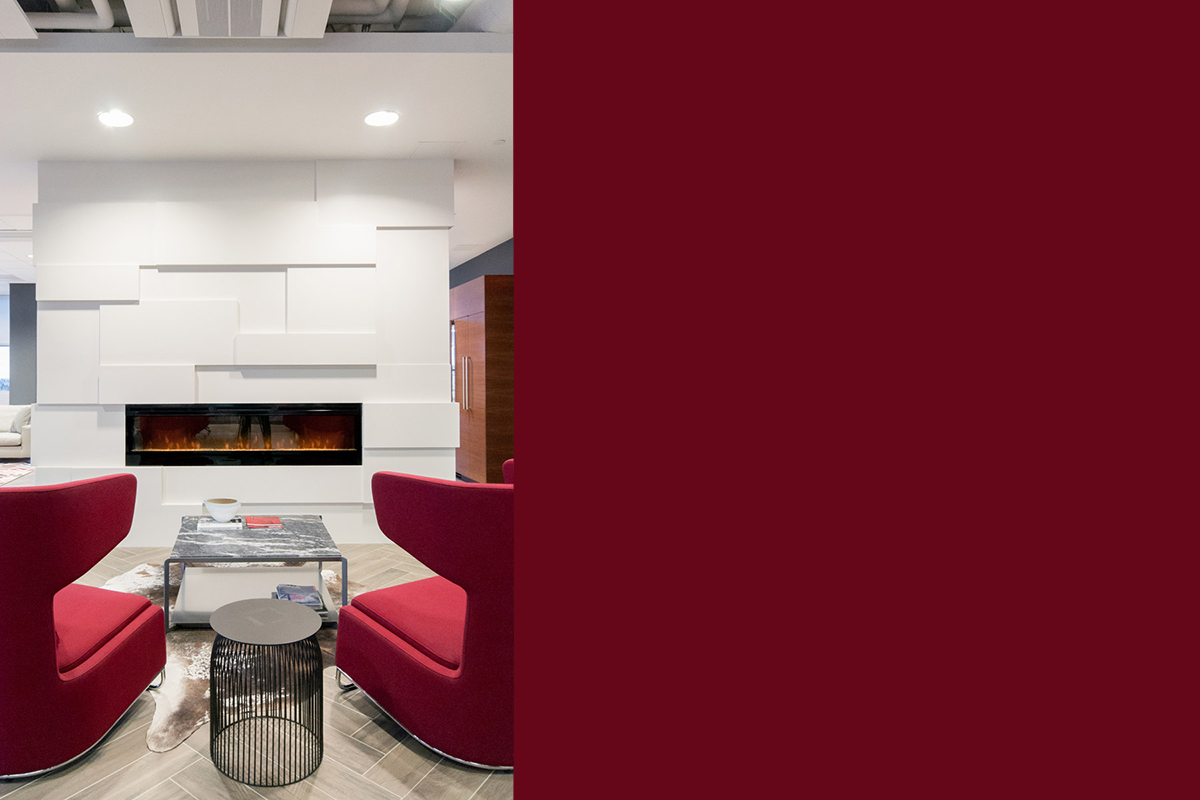 Opus Corp Britannia Crossing, Calgary 2015 Opus' office space features a dramatic combination of contemporary and classic design. This wellness-focused project features an chef's kitchen, staff lounge, fitness centre and shower facilities.