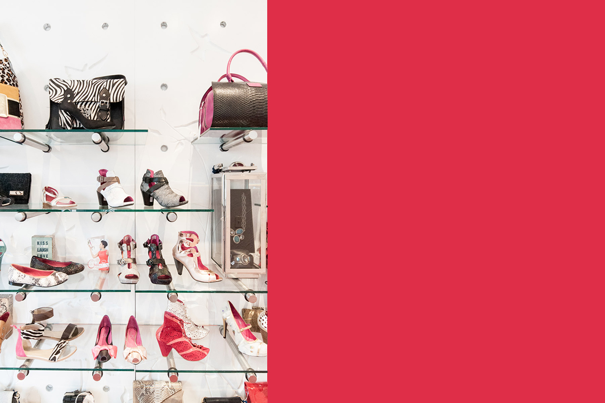 Shoe Muse Aspen Landing, Calgary 2012 A boutique shoe store featuring an eclectic mix of interior design styles and details to match the eclectic collection of shoes. A "runway" draws customers to the great view from the rear of the store.