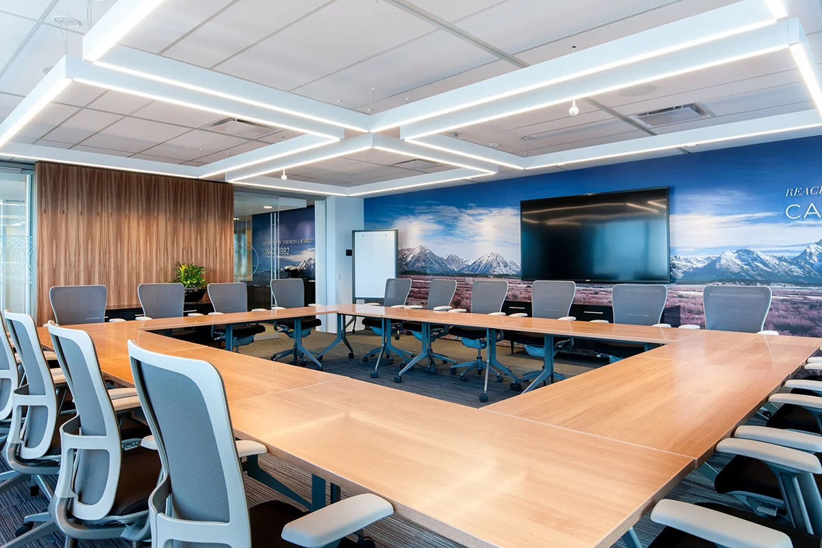 Chubb Insurance Calgary Place 1, Calgary A fresh take on Chubb Insurance's interior design standards. Designed to reinforce their brand, the space combines rich warm wood tones with crisp, cool finishes to create visual interest.