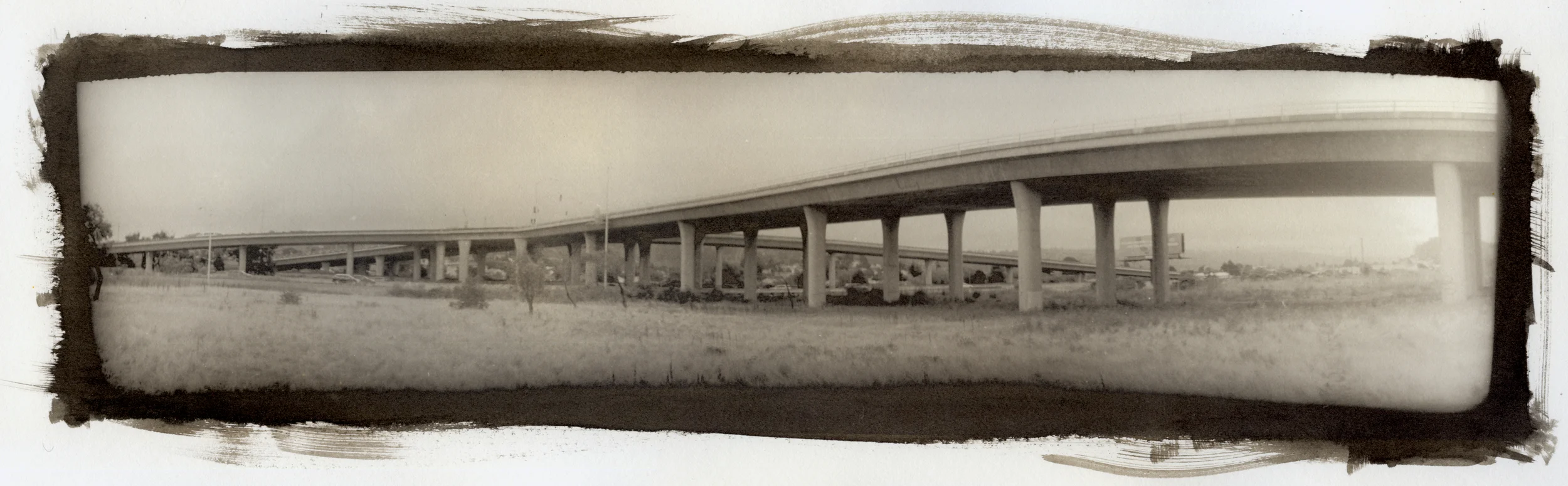 Bay View Off-ramp , Platinum print from Ostby's 3D-printed panoramic camera.