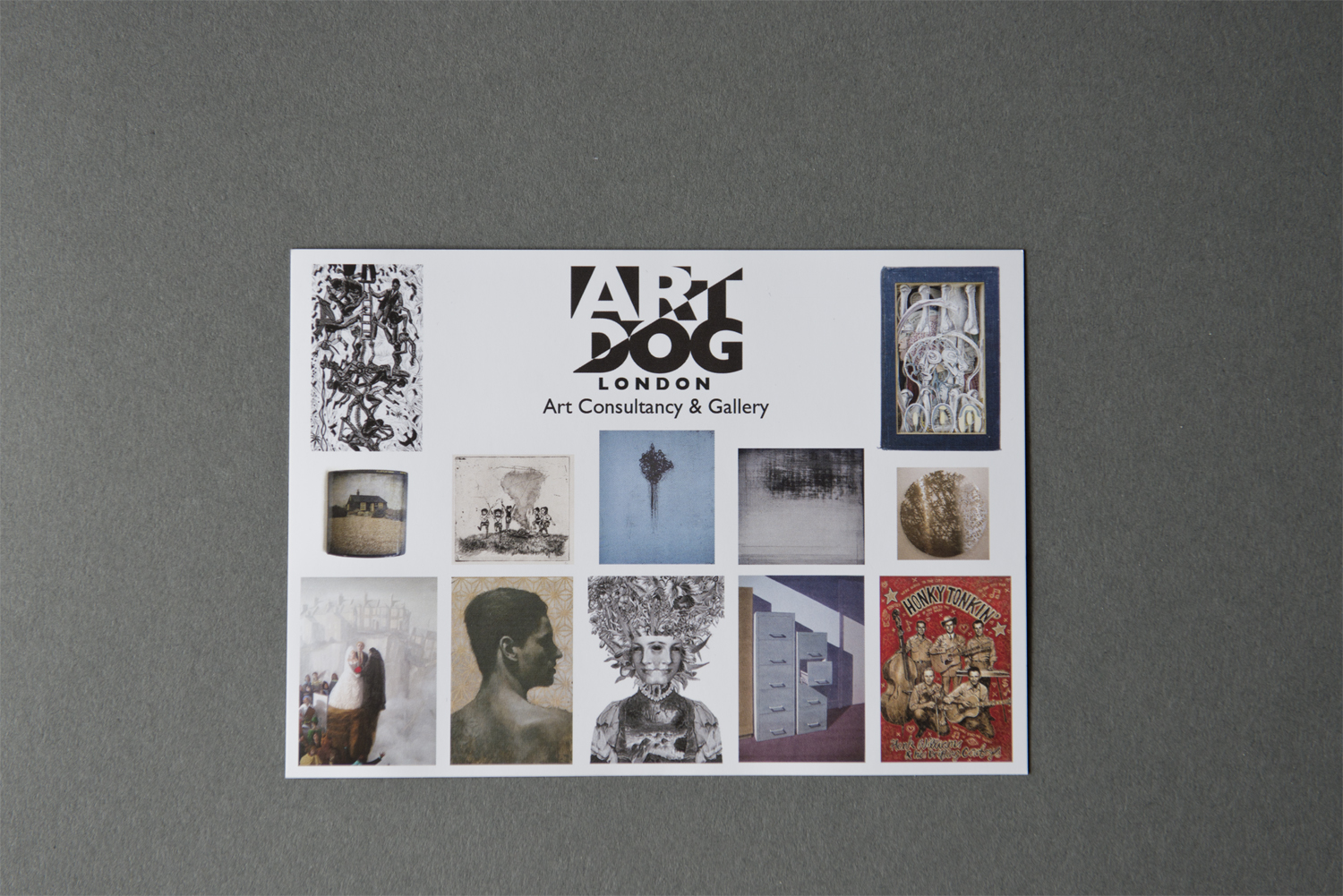 The Affordable Art Fair (spring) is happening this week in NYC. During my visit to the fair this past October, I picked up many promotional items. Making your promo stand out at a high traffic event like an art fair is a real challenge. ArtDog, a London-based gallery, created a clever promo that held made sure it didn’t get tossed in the trash once I got home. The front of the card shows a sampling of work from every artist they represented at the fair. Cleanly designed with their logo prominently featured it was a nice card.