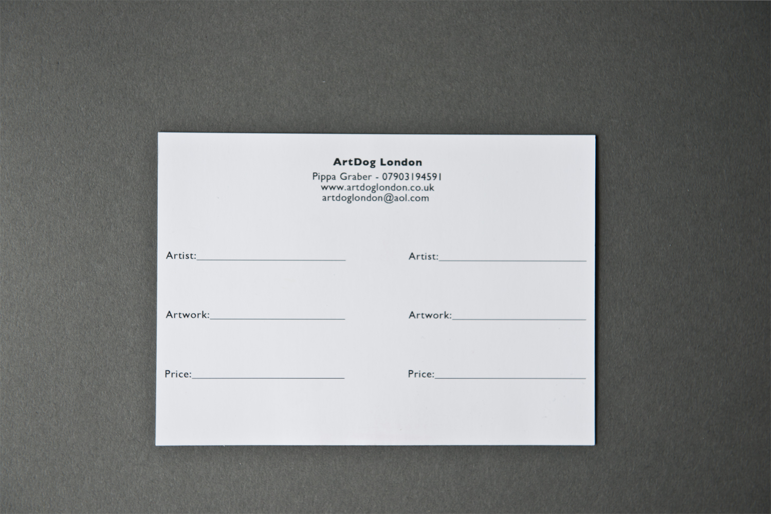 The back of the card contained space to write down the title of favorite works, the artist names, and the sale prices. I don’t like to photograph particular works with my cell phone (word of advice: galleries hate this too), so having a card from the gallery with a sample of images and space for making a few notes was an excellent strategy for ArtDog’s artists to stand out.