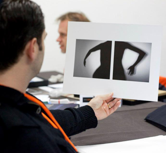 Landry at a portfolio review.