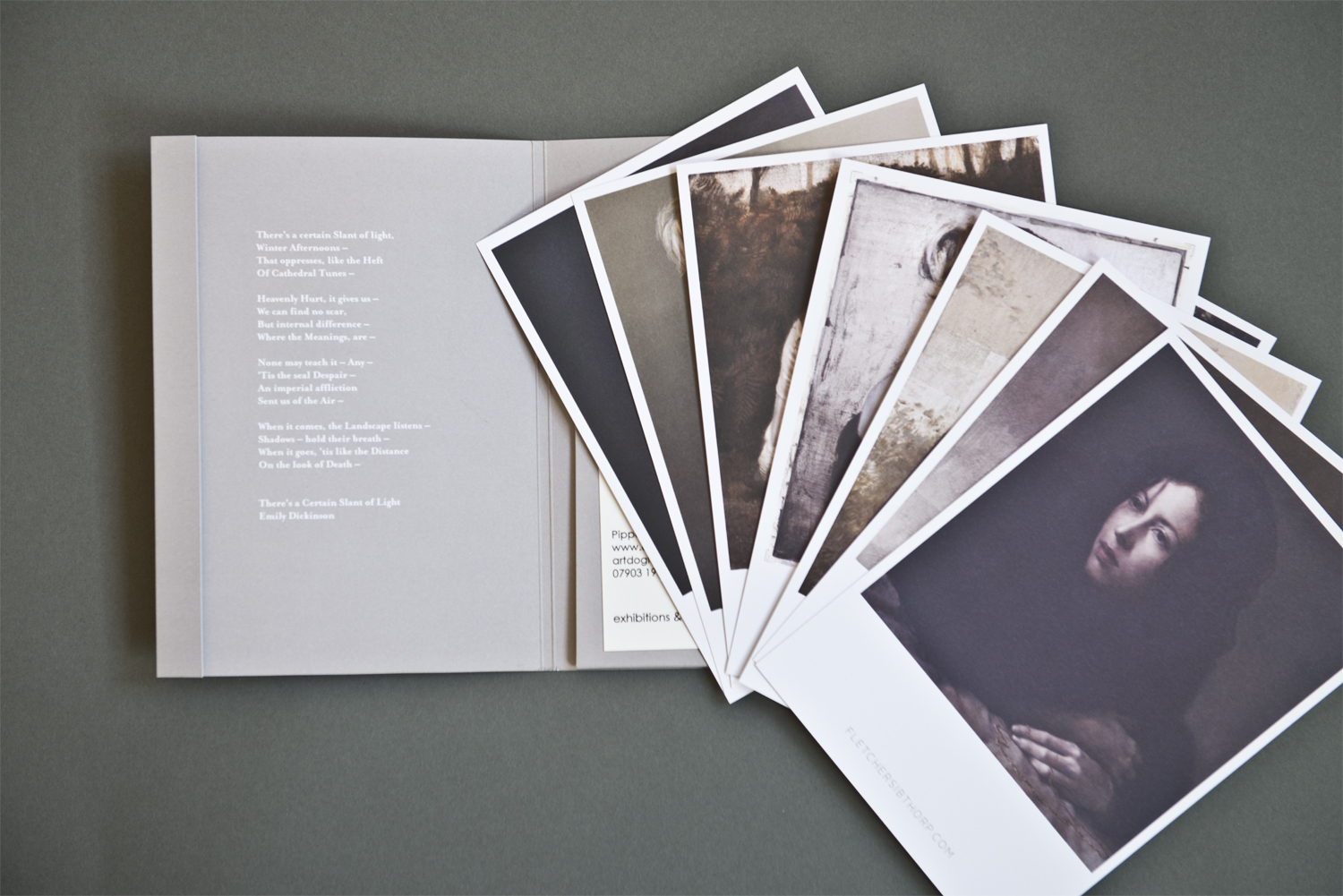The seven beautiful matte finish postcards are themselves a sort of mini-exhibition. There are enough to get a sense of Sibthorp’s style and versatility and each one feels precious. The folder itself has a faux-brushed texture that alludes to the textures in his work.