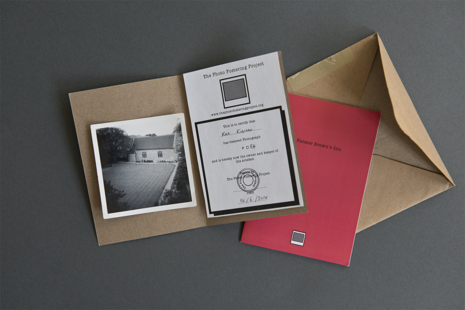Photo, certificate, and zine. 