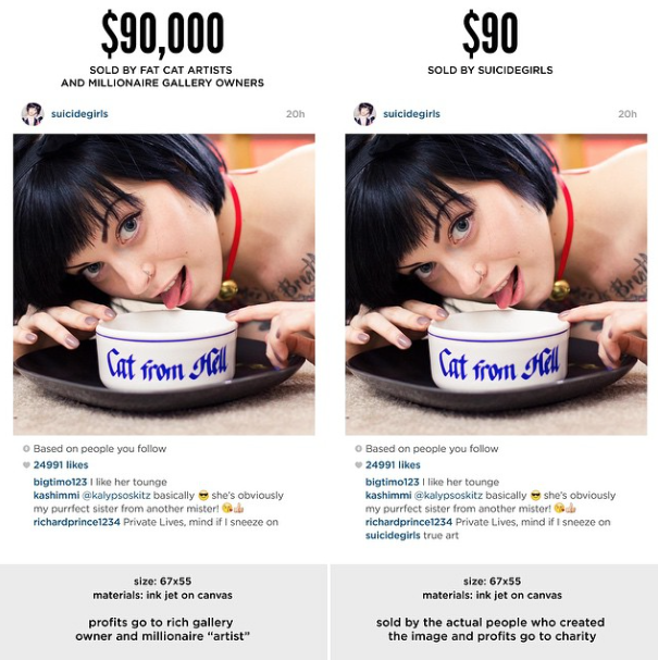 Screenshot of SuicideGirls instagram announcement.