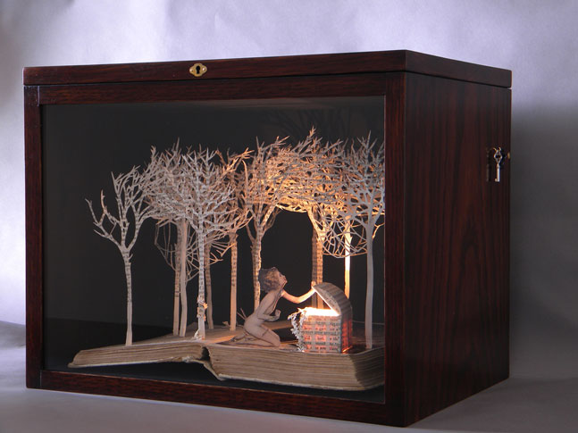 Pandora Opens the Box , 2009, book-cut sculpture