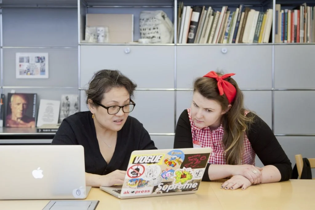 Editors at work at the 2016 Art+Feminism Wikipedia Edit-a-Thon at the Museum of Modern Art. Courtesy of Marily Konstantinopoulou via Wikimedia Commons.