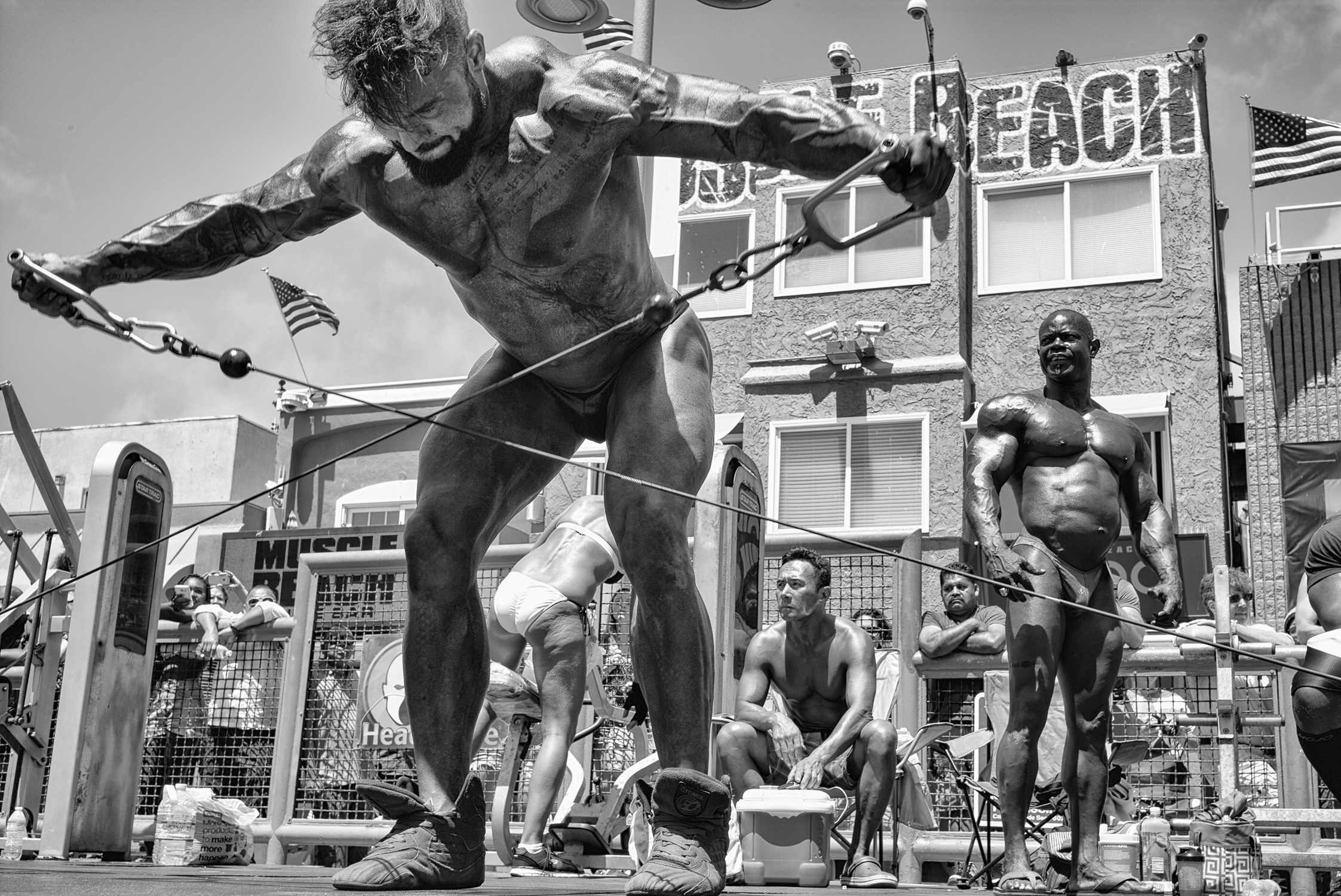 Backstage at a Body Building Contest