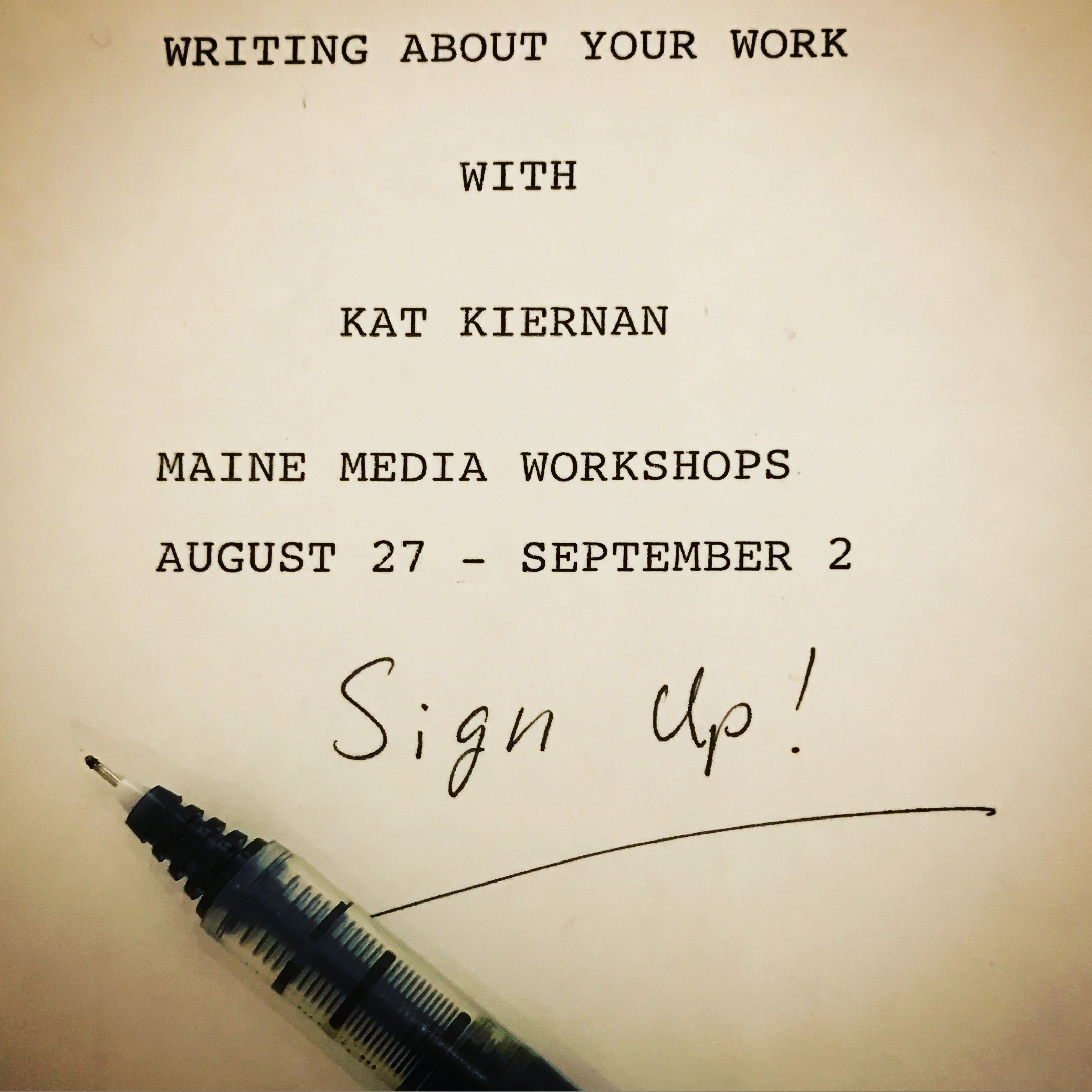 learn to write about your photographs with kat kiernan at signing a write up at work