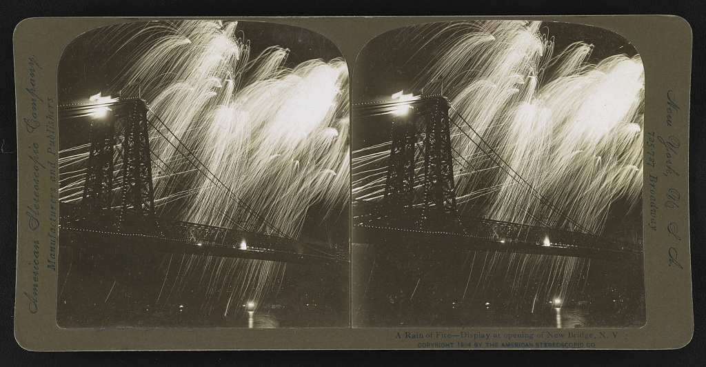 Rain of Fireworks. NYC Bridge. Author unknown, 1904. Courtesy of the Library of Congress.