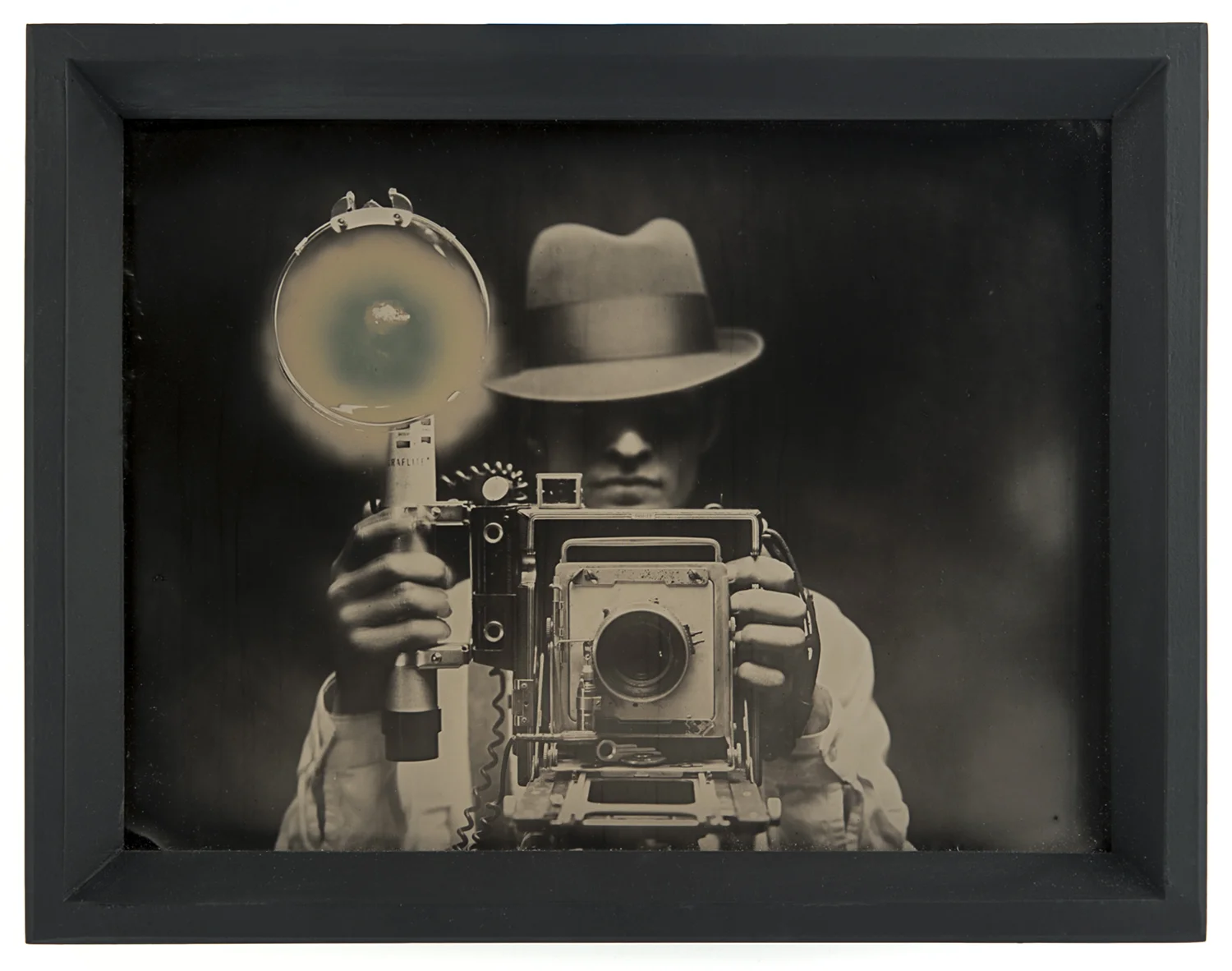 Flash , layered ambrotypes, cut vinyl, glass, artist-made frame