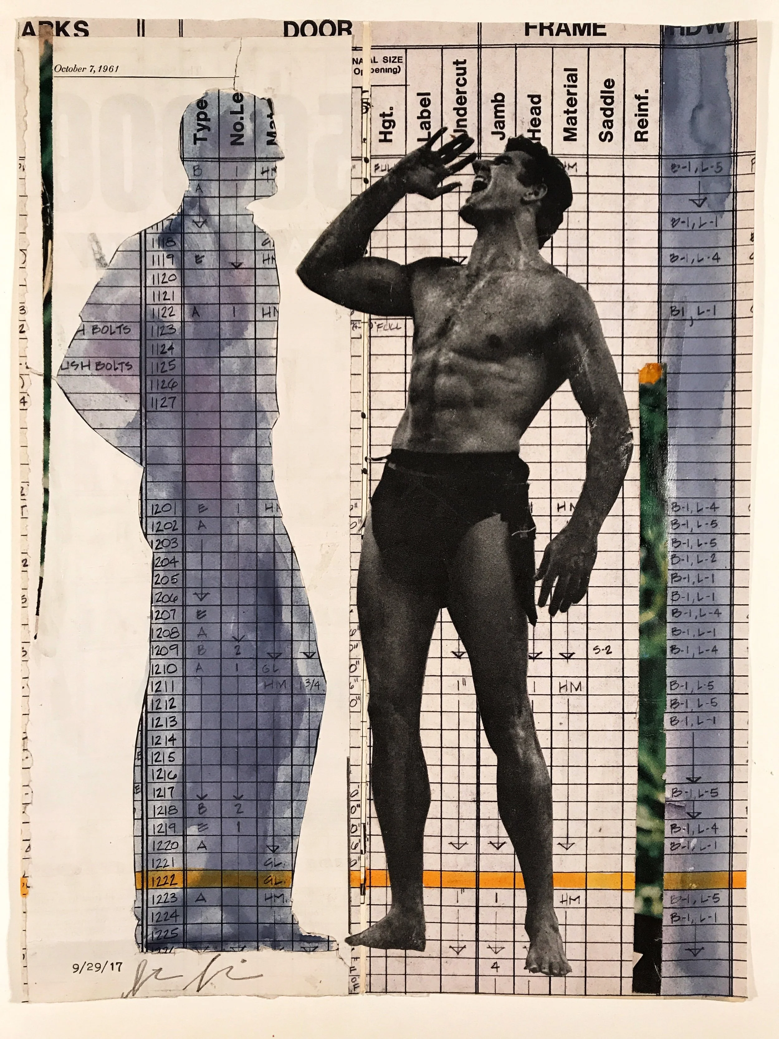 September 29, 2017, Measure of a Man , collage mixed media, 14 x 11