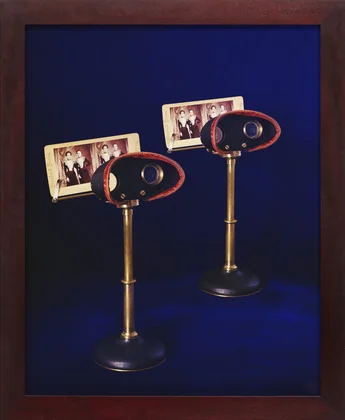 Sarah Charlesworth , Doubleworld , 1995, cibachrome print with mahogany frame, 50 1/4 x 41 x 1 3/16 in. © The Estate of Sarah Charlesworth. Courtesy Paula Cooper Gallery, New York.