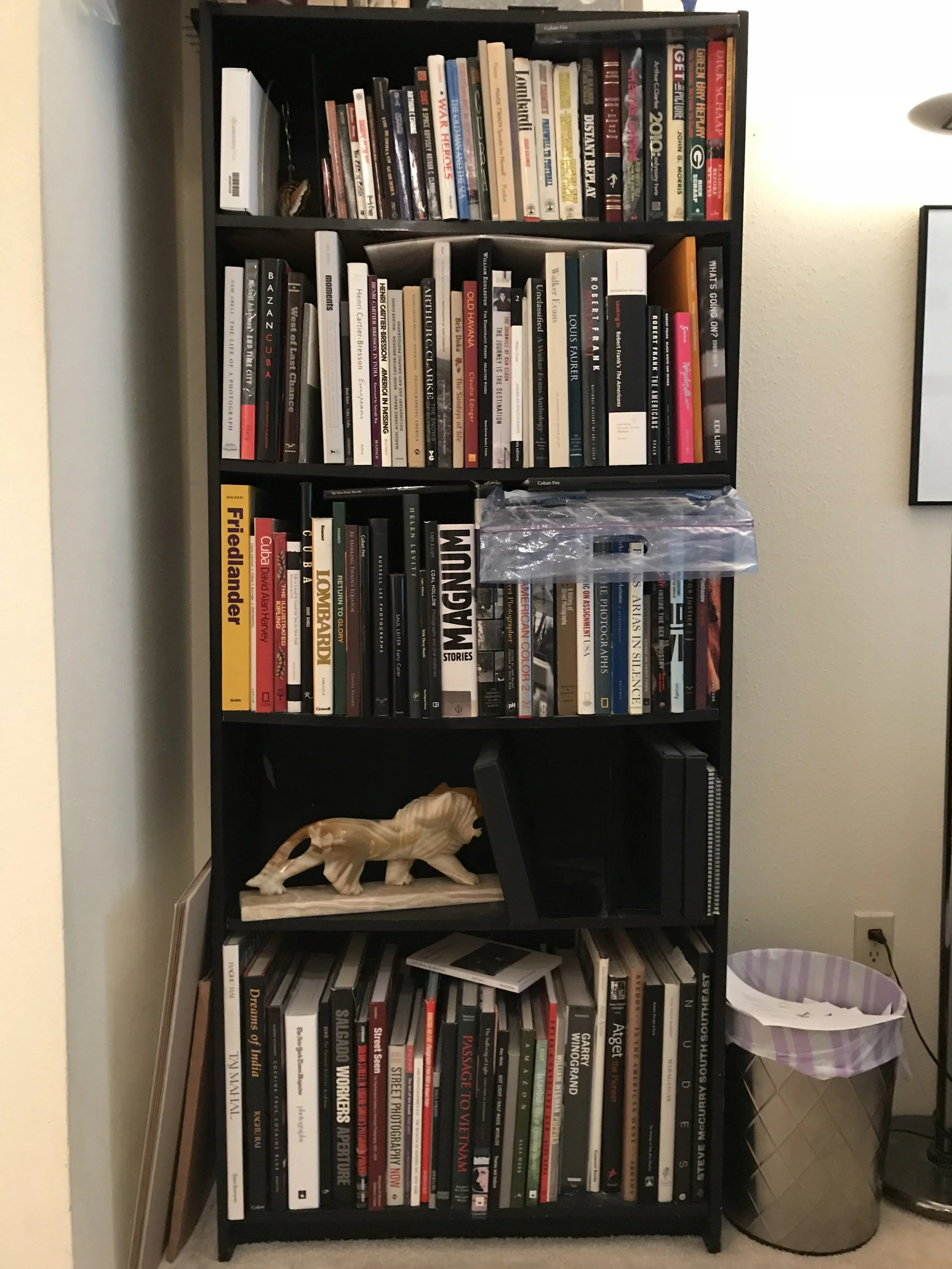 Daniel Kramer 's five tiered photobook library.