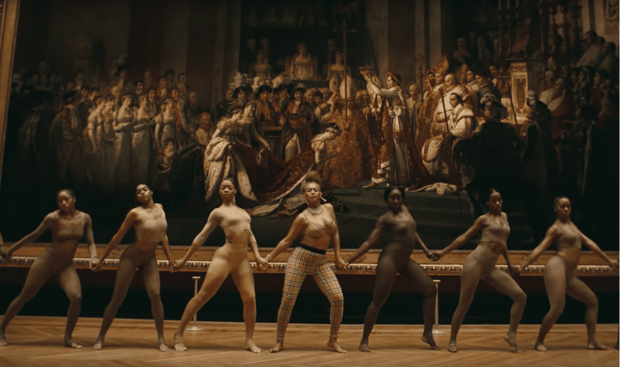 A still from the video for Apeshit, featuring the Consecration of the Emperor Napoleon and the Coronation of Empress Joséphine (1804), by Jacques-Louis David. Photograph: Youtube