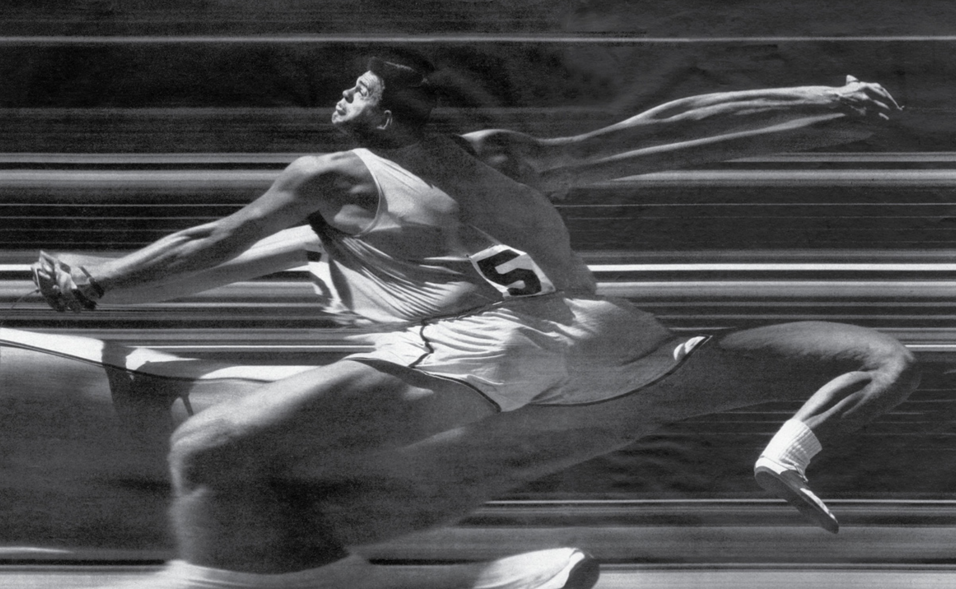 A photograph of hammer-thrower Ed Bagdonas at the 1960 Olympic tryouts at Palo Alto, CA. Life photographer George Silk used a portable version of a photo-finish camera “to capture the essence of the most classical of man’s athletic endeavor.”