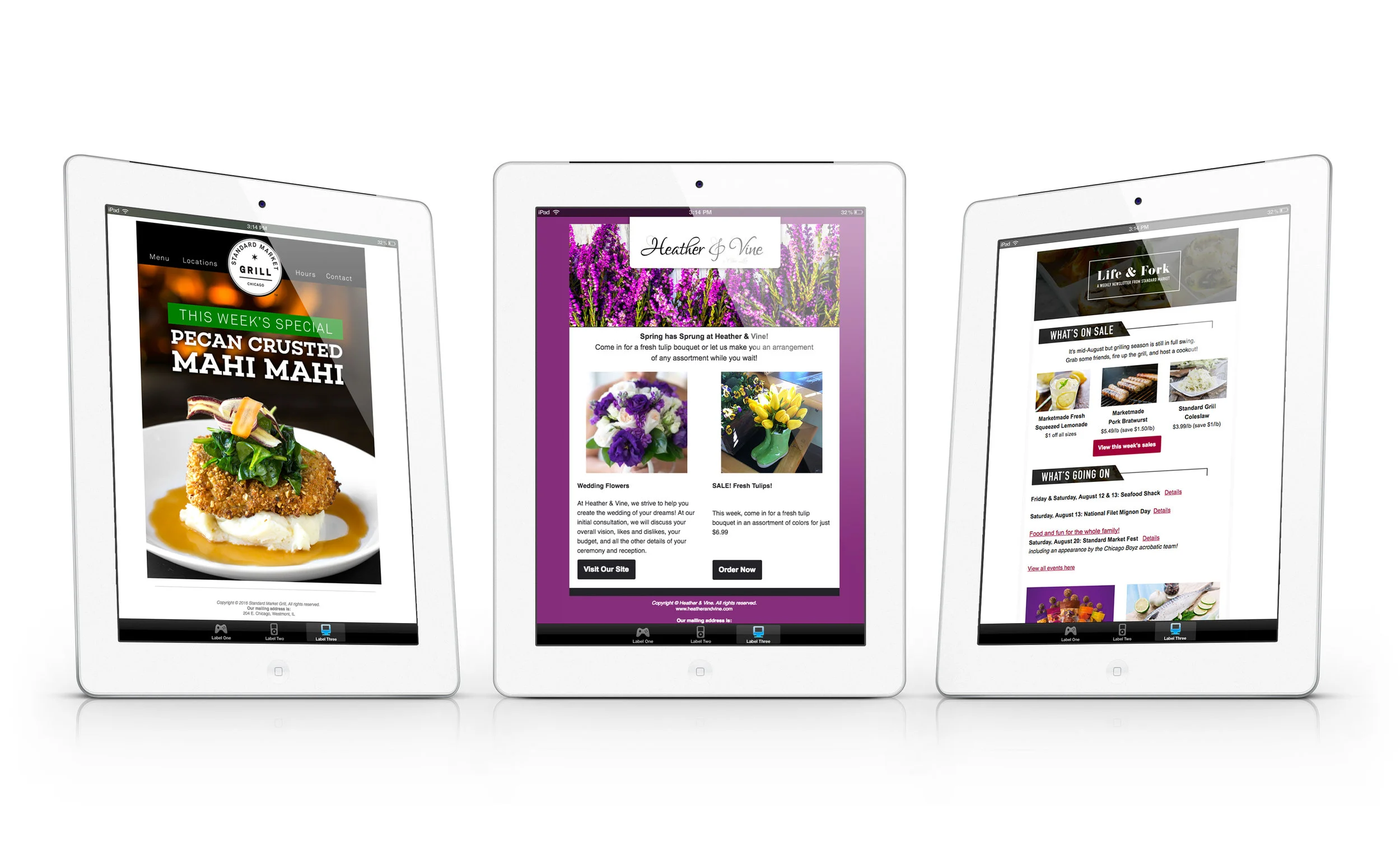 Email design for various clients.